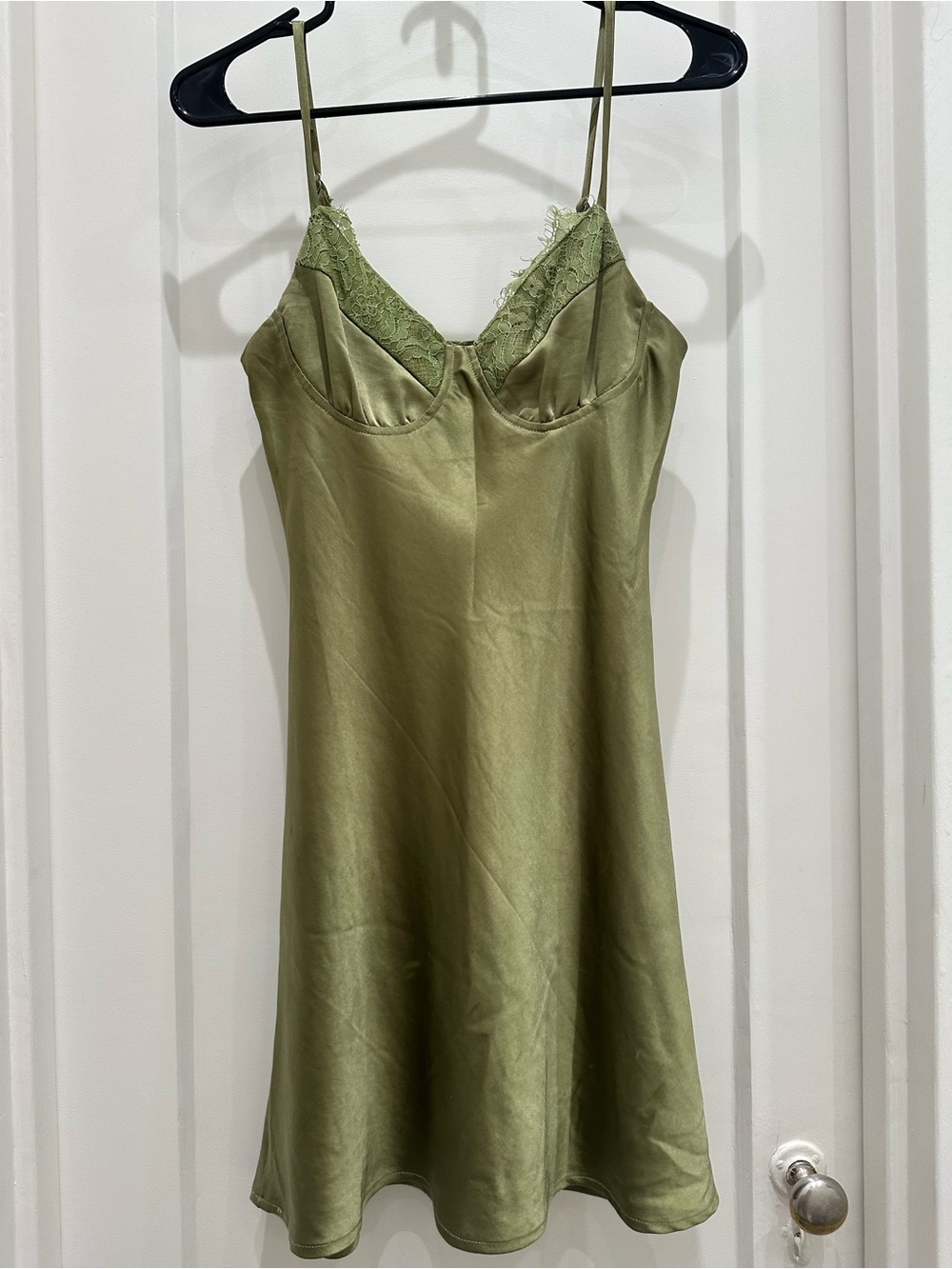 Verge Girl Olive Satin Lace Trim Slip Dress